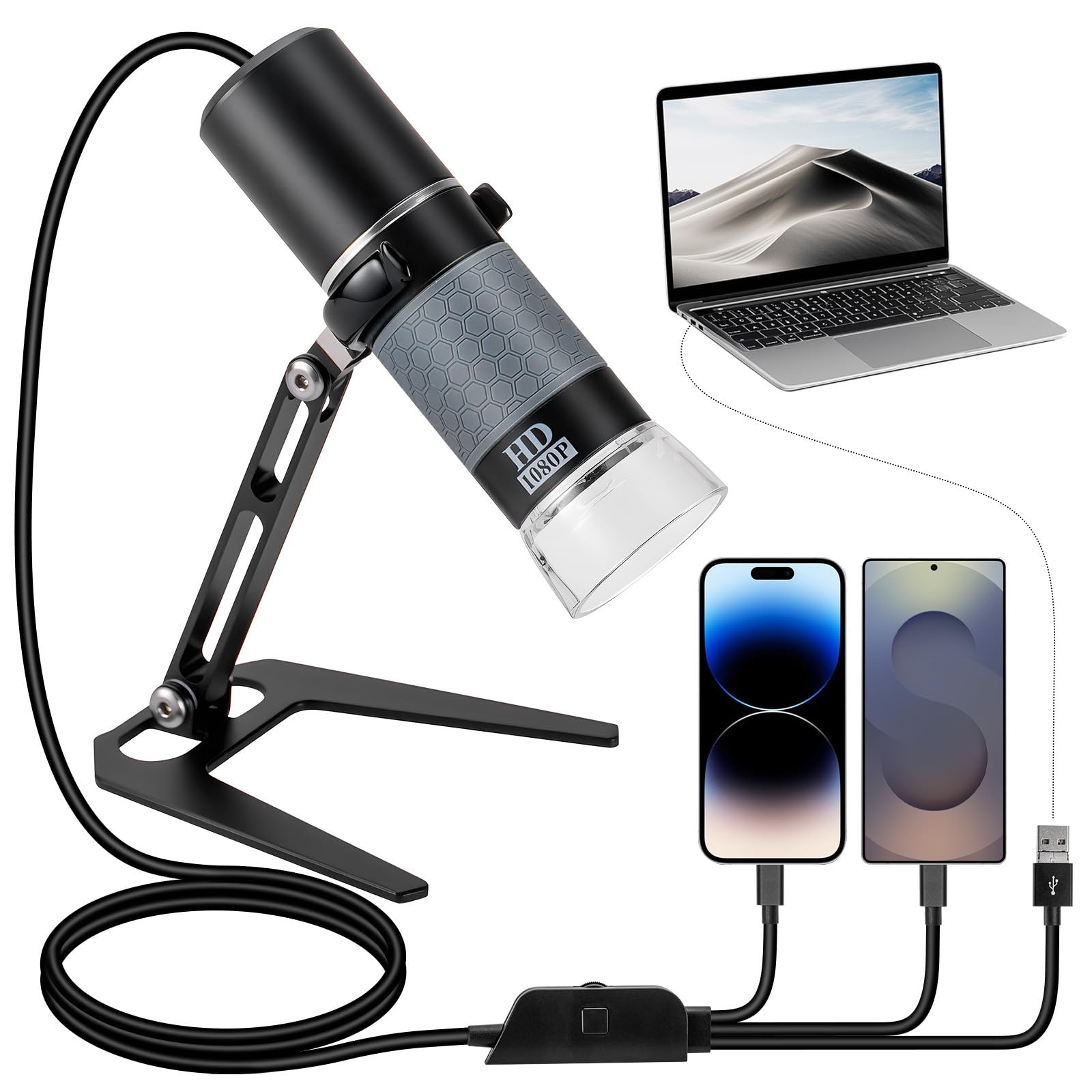 Bysameyee 1080P USB Microscope with Metal Stand, 50X-1000X Handheld Digital...
