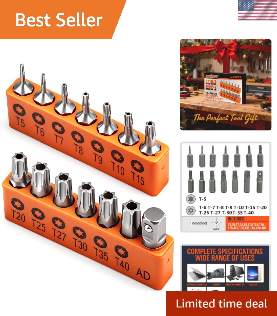 Durable 14-Piece Tamper Resistant Star Bit Set for Automotive & Electronics