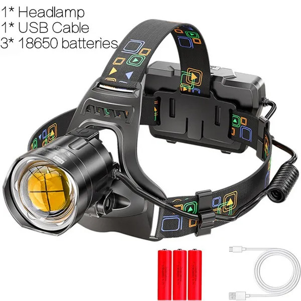 200000LM LED Headlamp P100 Headlight Head Flashlight Camping Fishing Light
