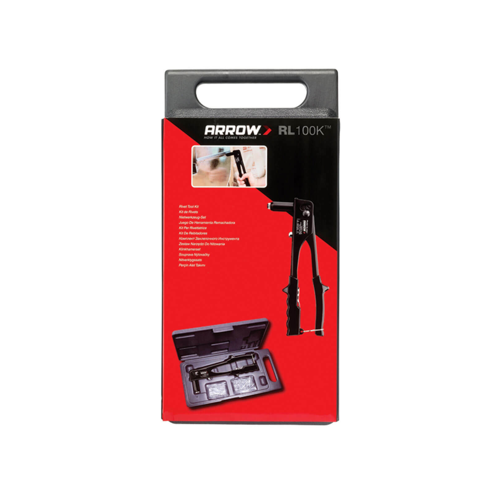 Arrow RL100K Riveter with Case and Assorted Rivets Set