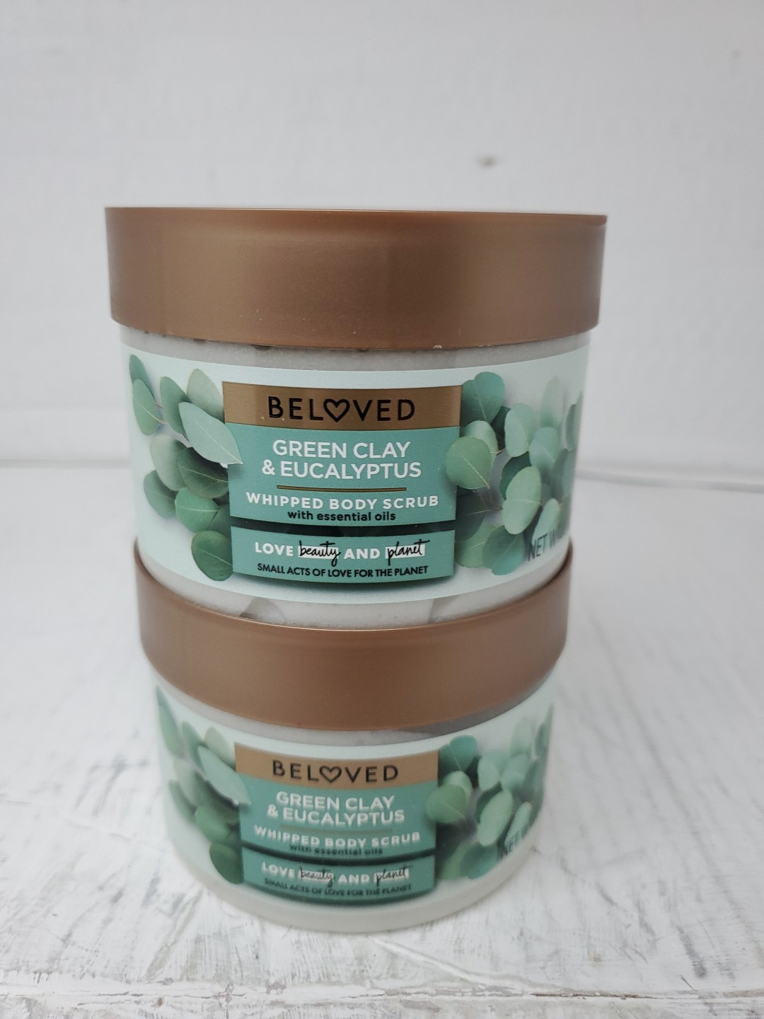 2 pack Beloved Green Clay &Eucalyptus Body Scrub With Essentials Oils 10oz Vegan