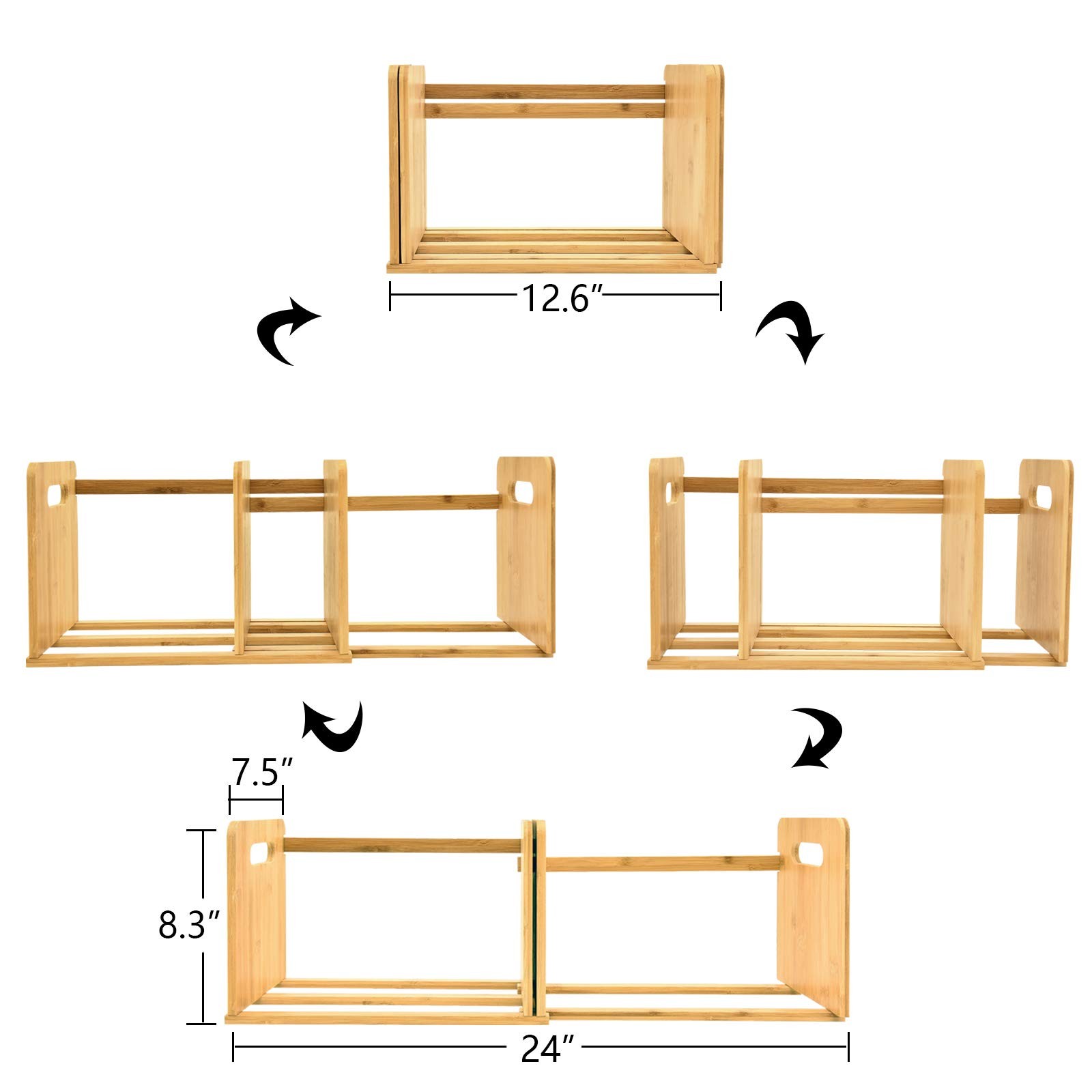 WELLAND Bamboo Desktop Bookshelf Small Book Rack Adjustable Desk Storage Orga...