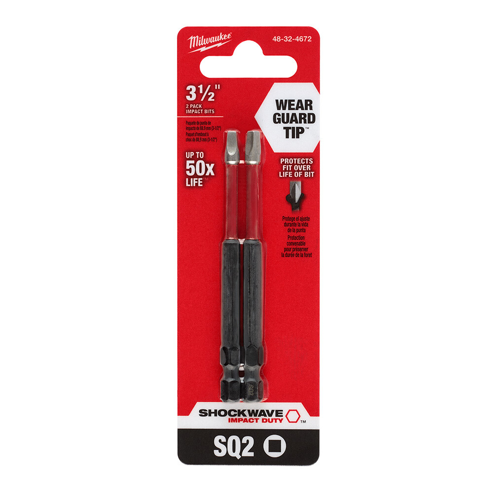 Milwaukee 48-32-4672 SHOCKWAVE Impact Duty 3-1/2 SQ2 Bit 2PK