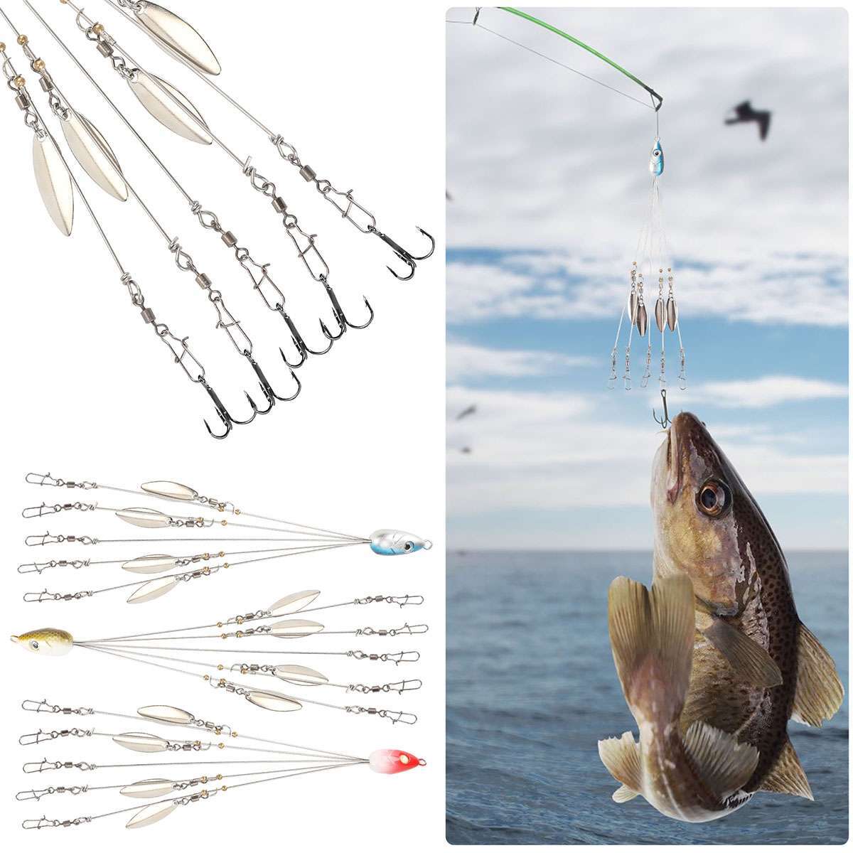 5 Arms 4 Blades Umbrella Alabama Rig for Bass Crappie Lure Sea Fishing Bait Tool