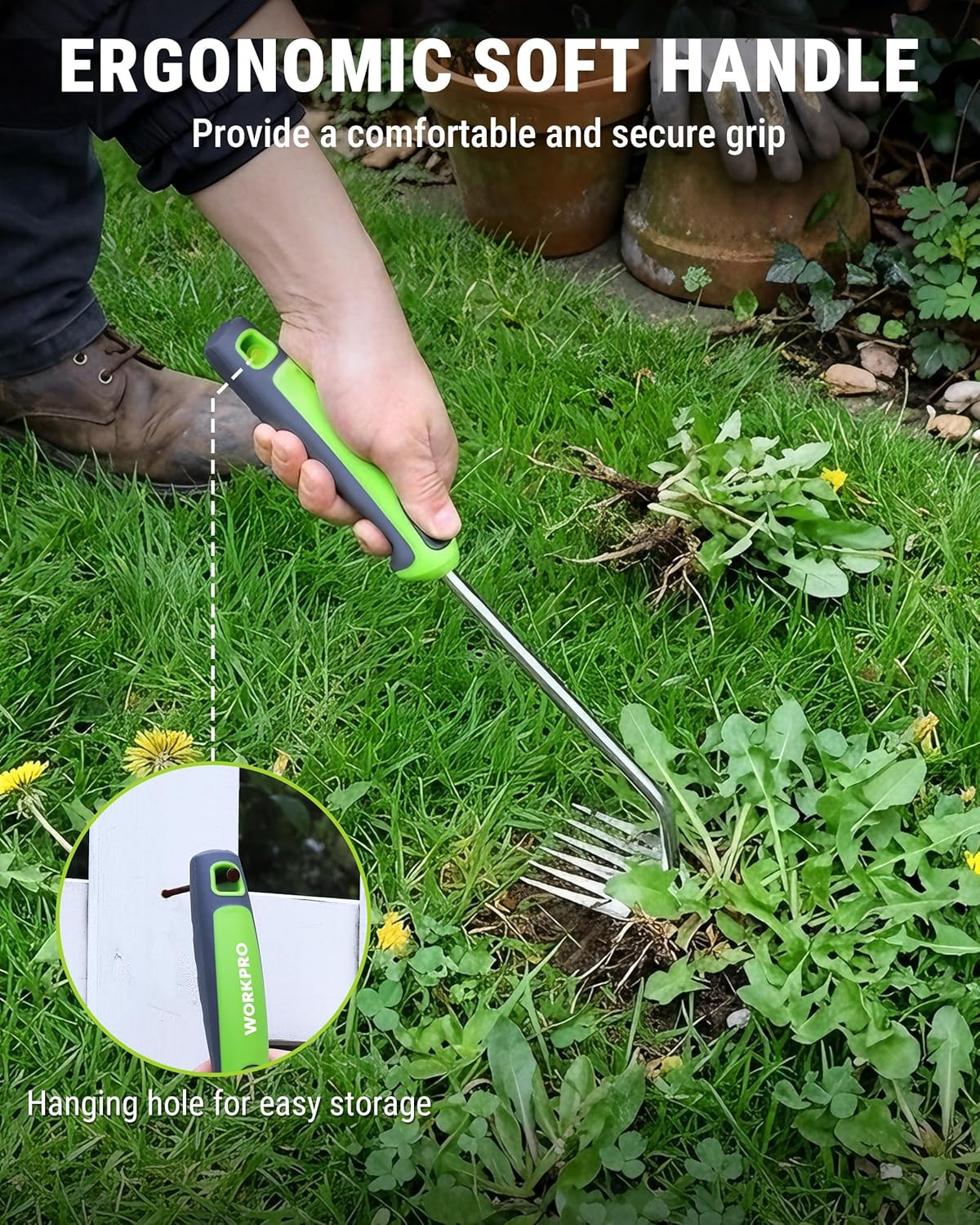 WORKPRO 15-Inch Weed Puller Tool, 6-Tine Heavy Duty Deep Root Remover