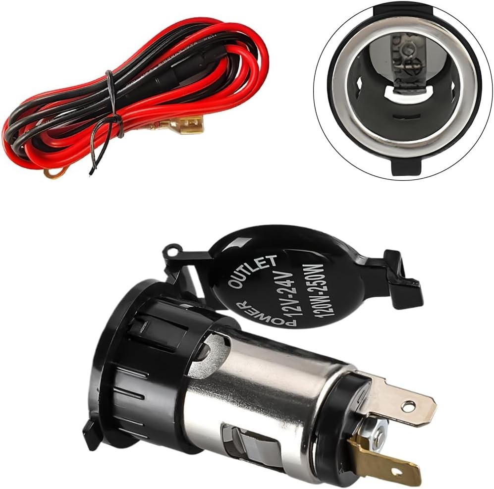 DC 12V Waterproof Cigarette Lighter Power Adapter with Cable, Universal Cigar...