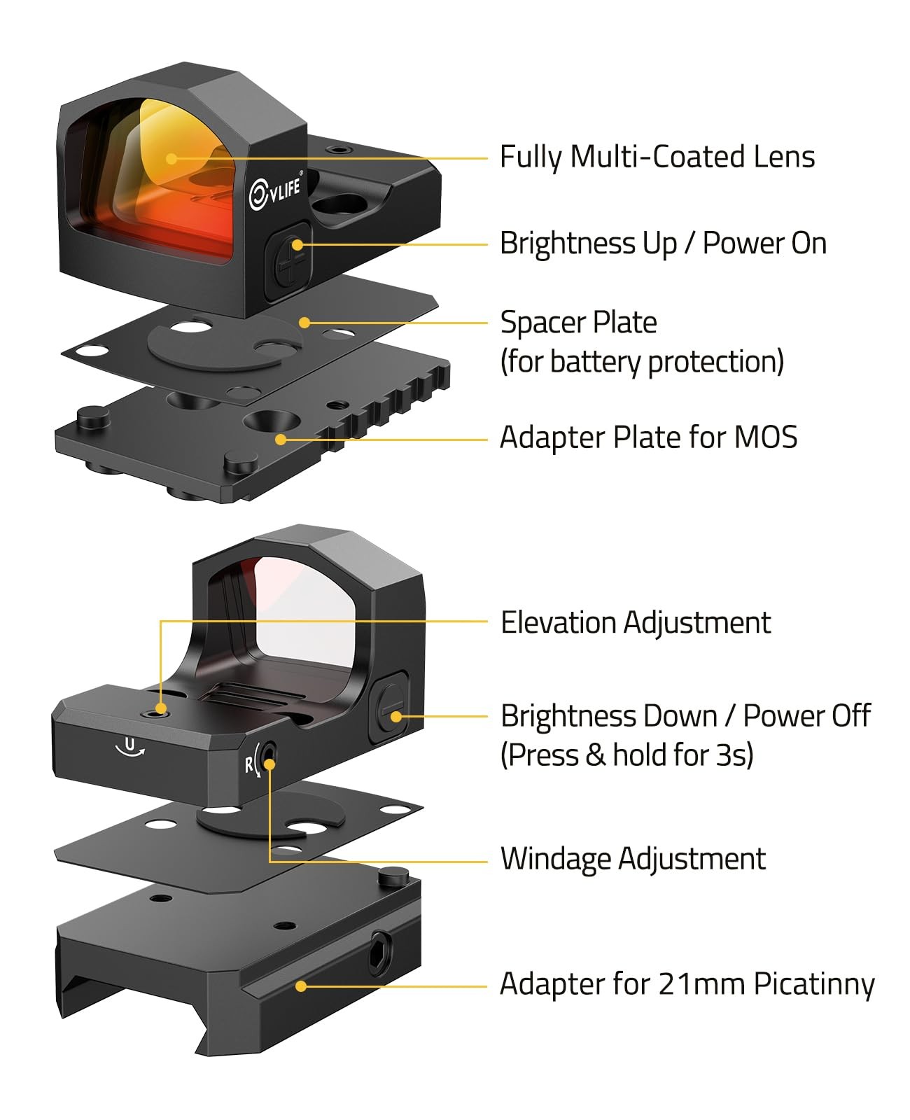 Pistol Red Dot Sight Motion Awake 2 MOA Dot Scope for RMR/MOS/GL/Picatinny Rail
