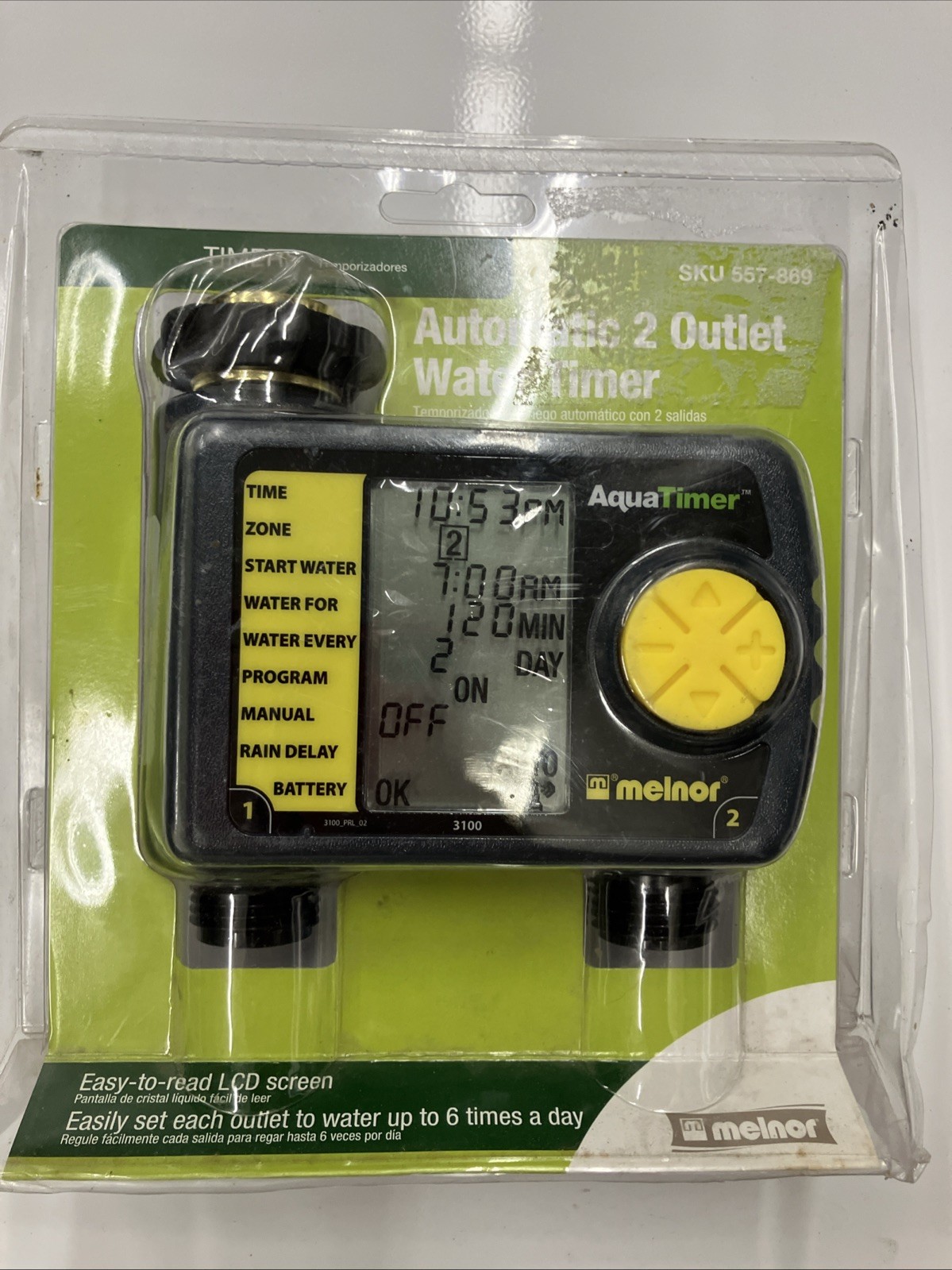 MELNOR AquaTimer 3100 Automatic 2 Outlet Water Timer 557-869 LCD; BRAND NEW!