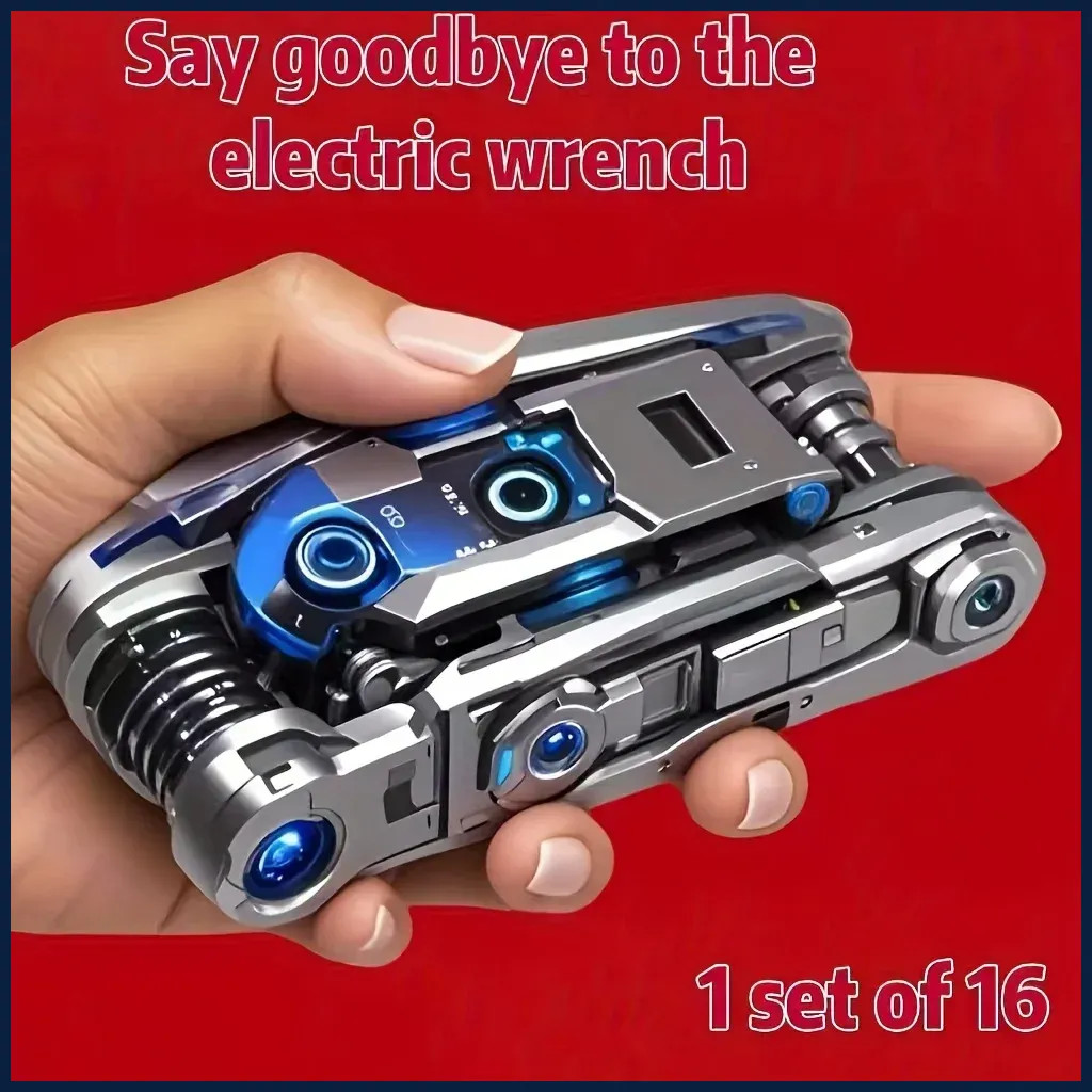 16-in-1 Socket Wrench Set, Non-Slip Rotating Head. Durable Stainless Steel
