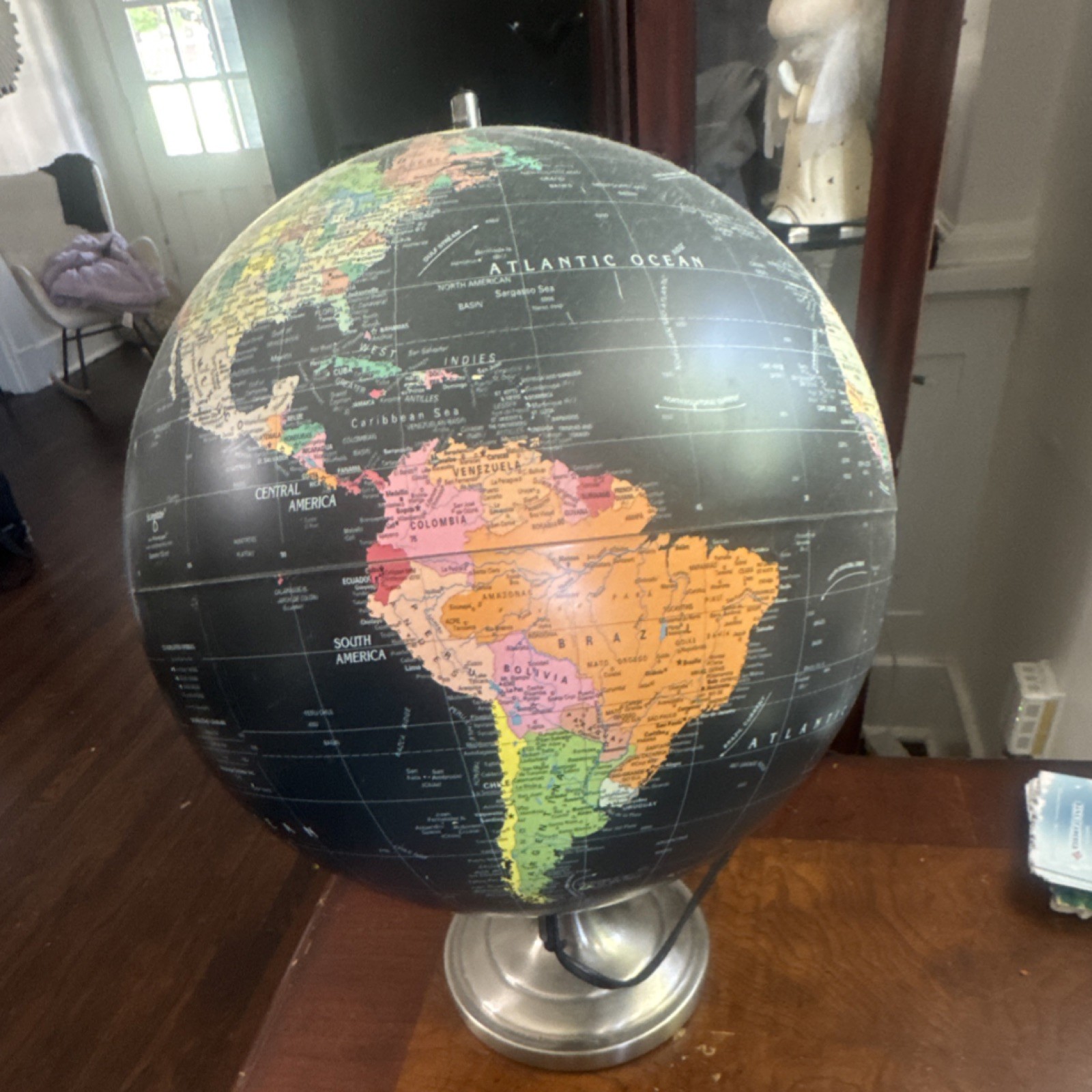 Large illuminated-Black World Globe spinning w/ Metal Base – Modern Globe 12–14”