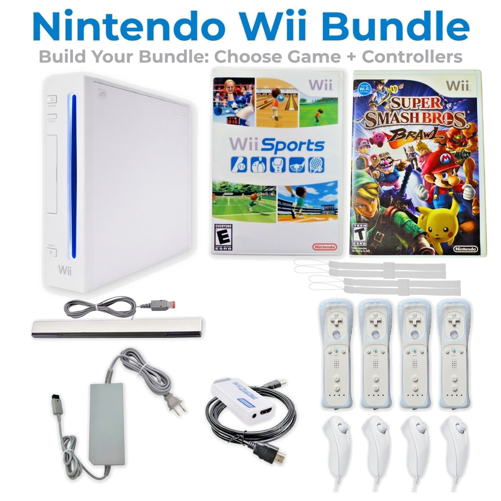 Nintendo Wii Console Bundle HDMI | 1-4 Controllers Wii Sports Smash Bros Tested