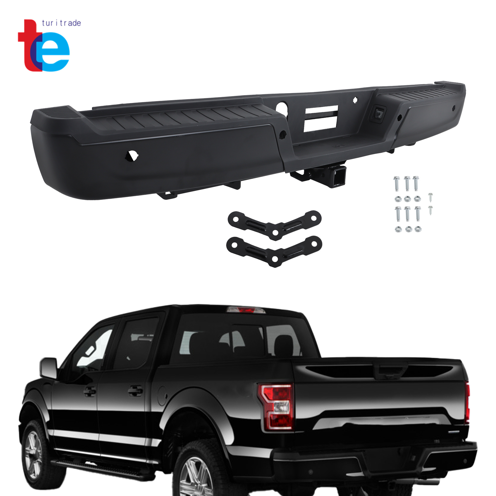 Black Steel Rear Bumper Assembly For 2021 2022 2023 Ford F-150 W/ Park Assist