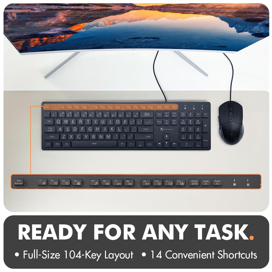 X9 Large Print Backlit Keyboard | Wired Light Up Computer Keyboard for PC Des...