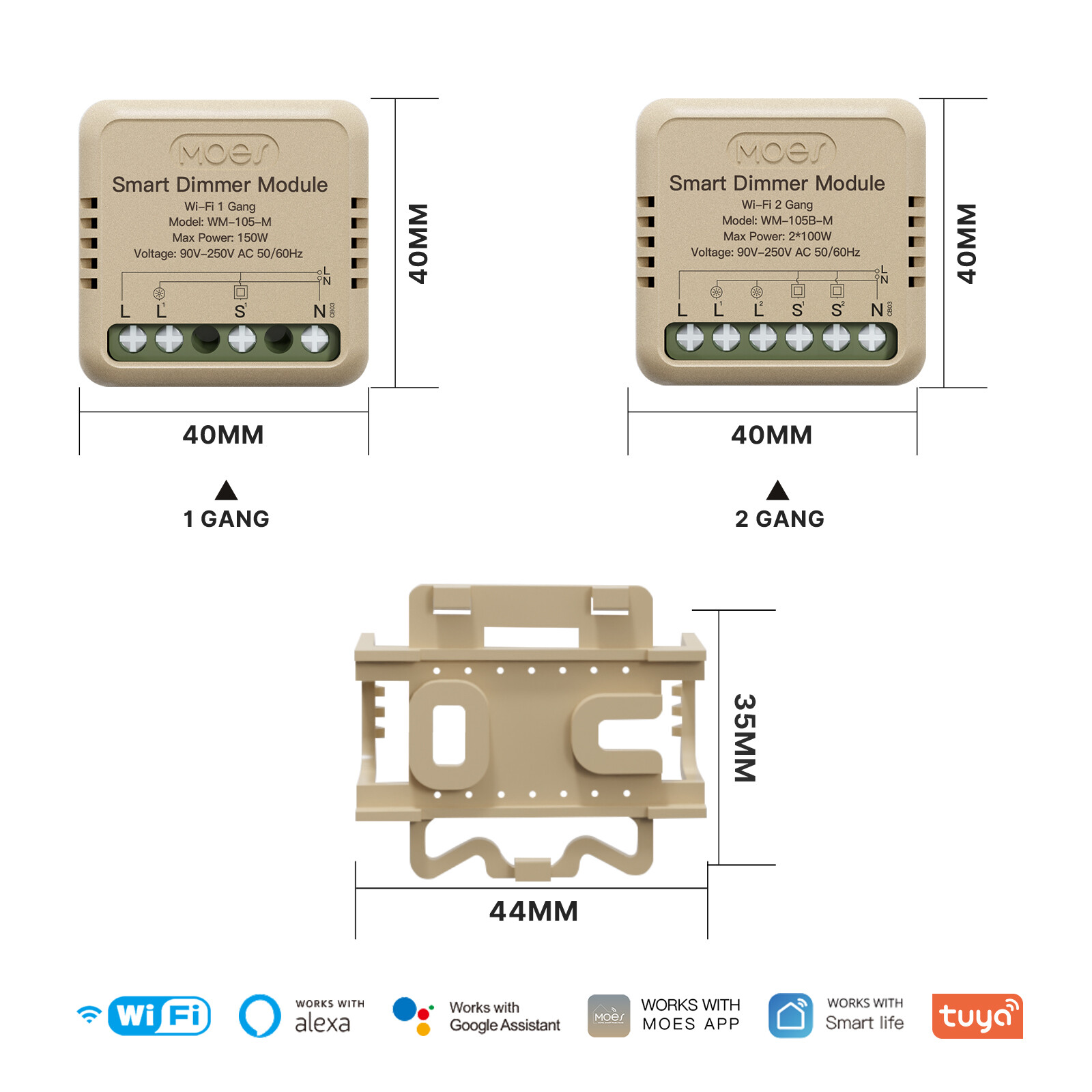 MOES WiFi Smart Mini Light Dimmer Switch Module 3-Way Alexa Google APP