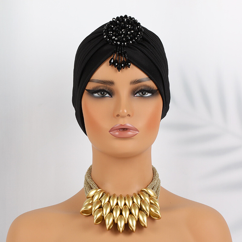 African Women Turban Pleated Hijab Chemo Cap Wrap Hat Hair Loss Bonnet Headscarf