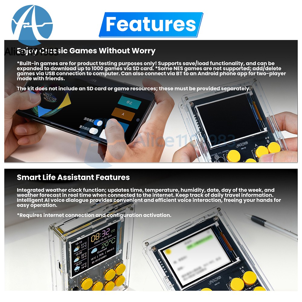 LCD Game Console DIY Kit Multifunction Weather Clock Xiaozhi AI Robot Soldering