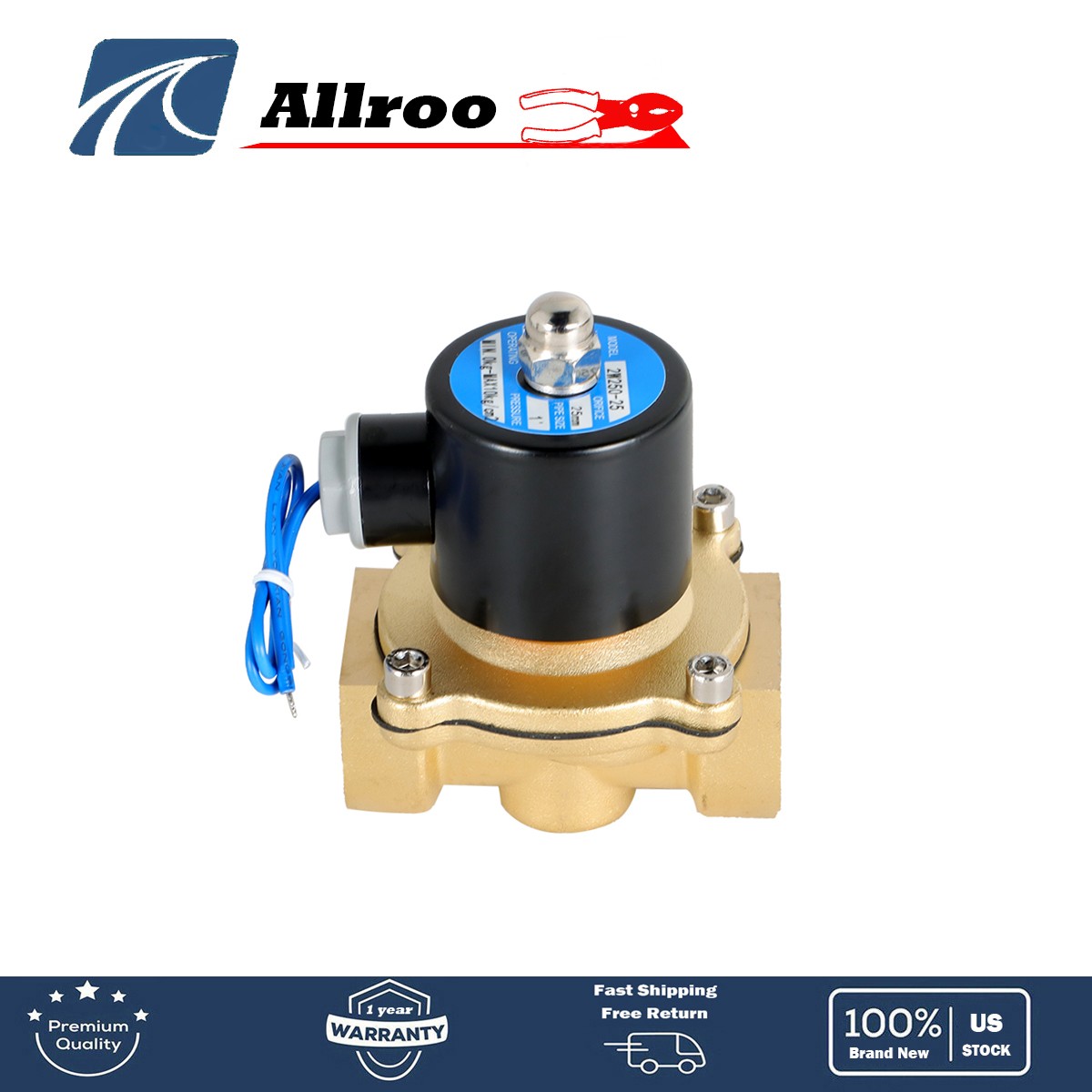 110V 120V Volt AC Electric Solenoid Valve Brass Water Air Gas NC 1" NPT