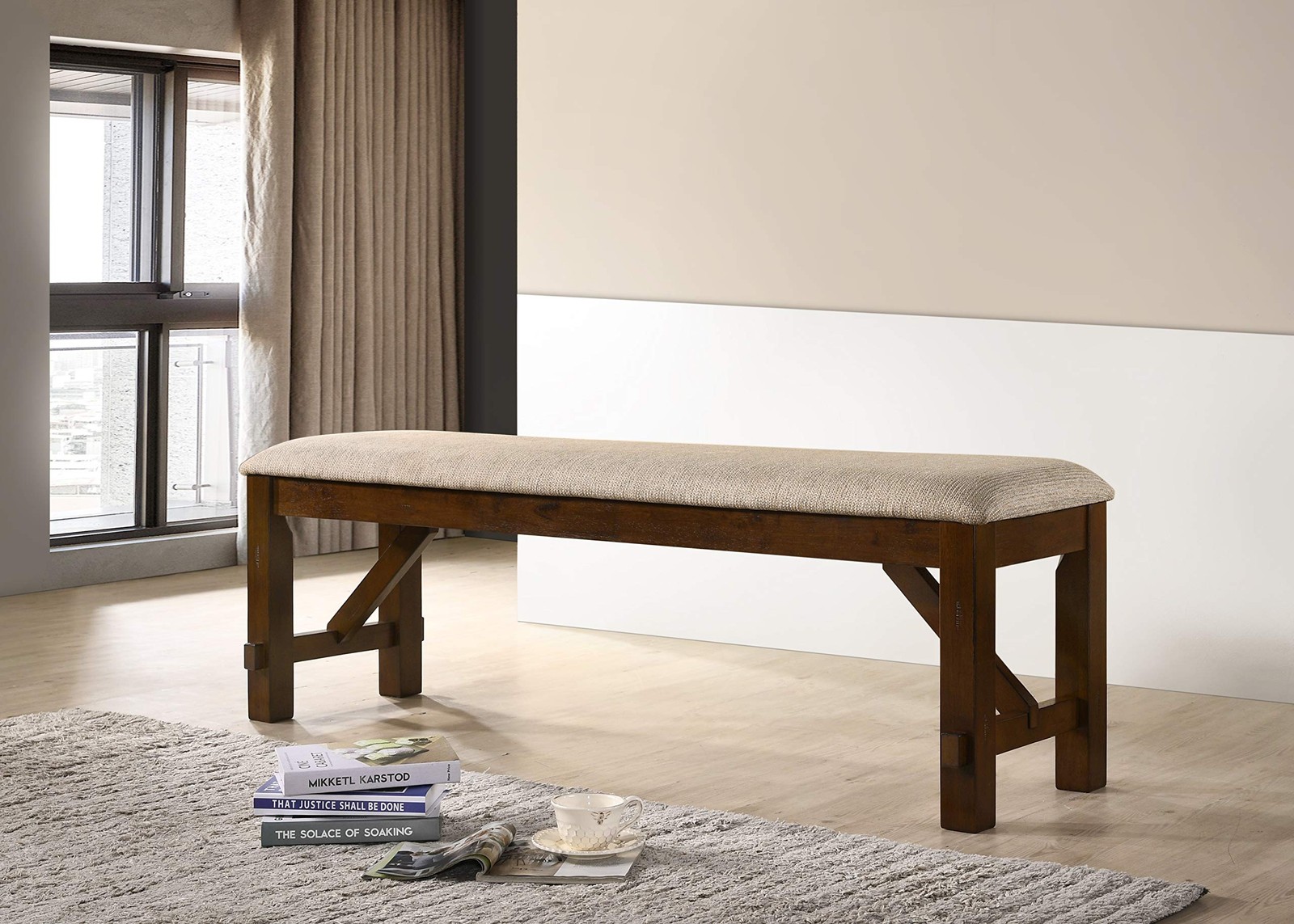 Roundhill Furniture Karven Solid Wood Dining Bench Bench, Brown