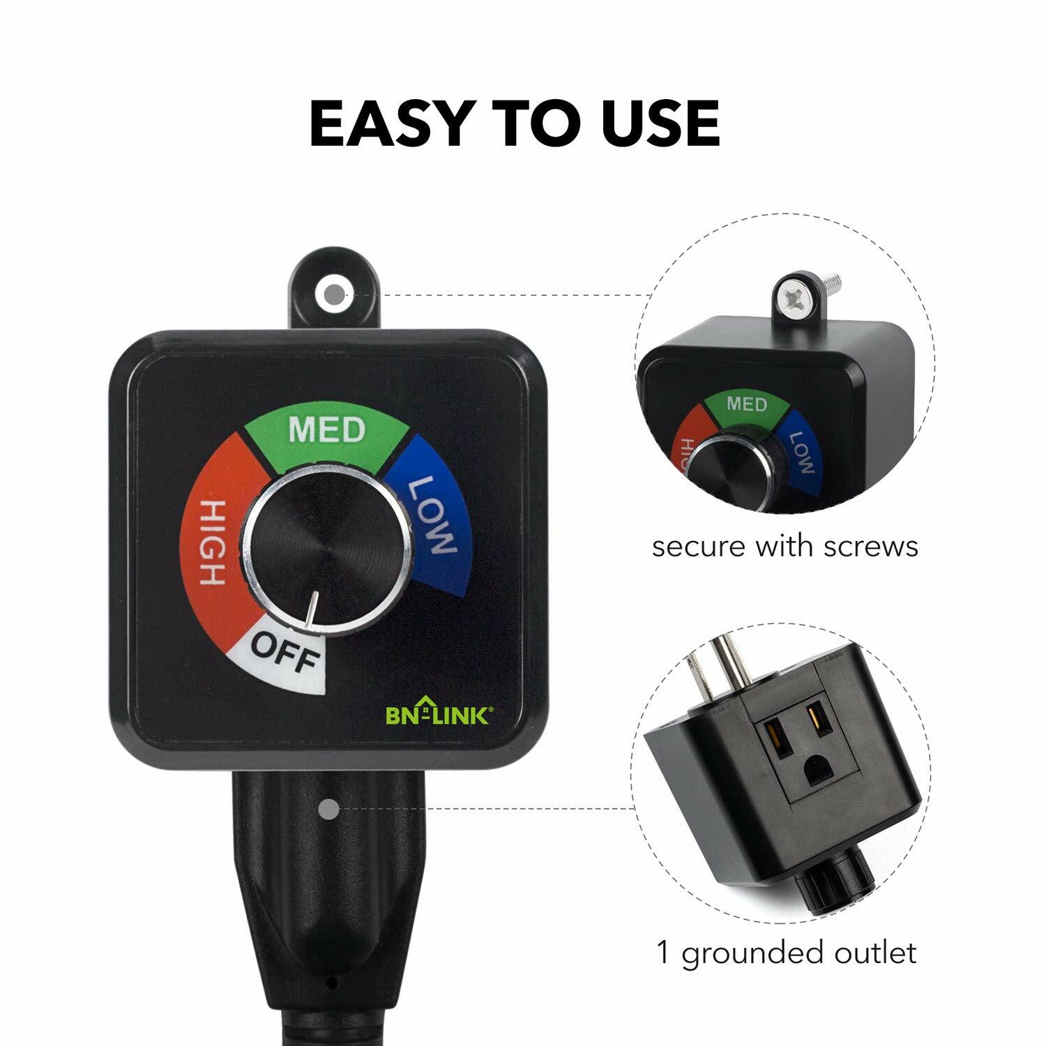 BN-LINK Exhaust Fan Speed Controller Variable 3Speed Adjuster Cordless 4.8A/600W