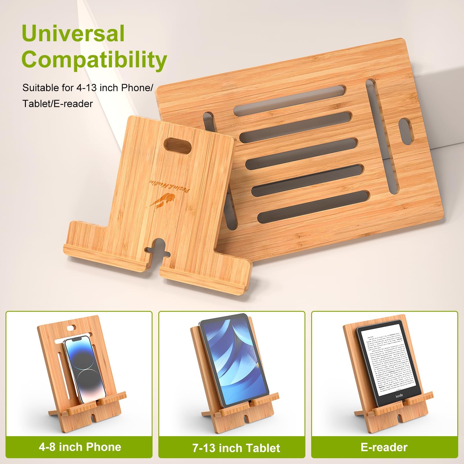Bamboo Tablet Stand Adjustable, Desktop Cell Phone Stand Holder Dock Compatib...