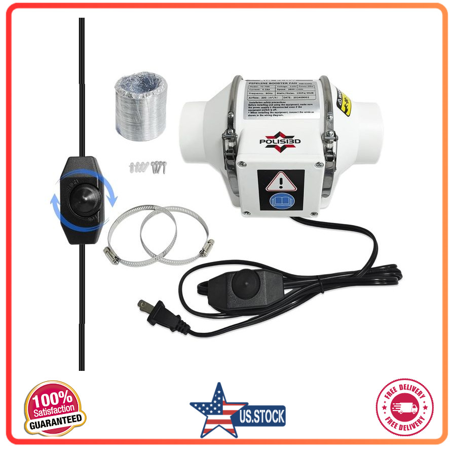 3in Inline Duct Ventilation Fan w/ Pipe Low Noise Exhaust Blower