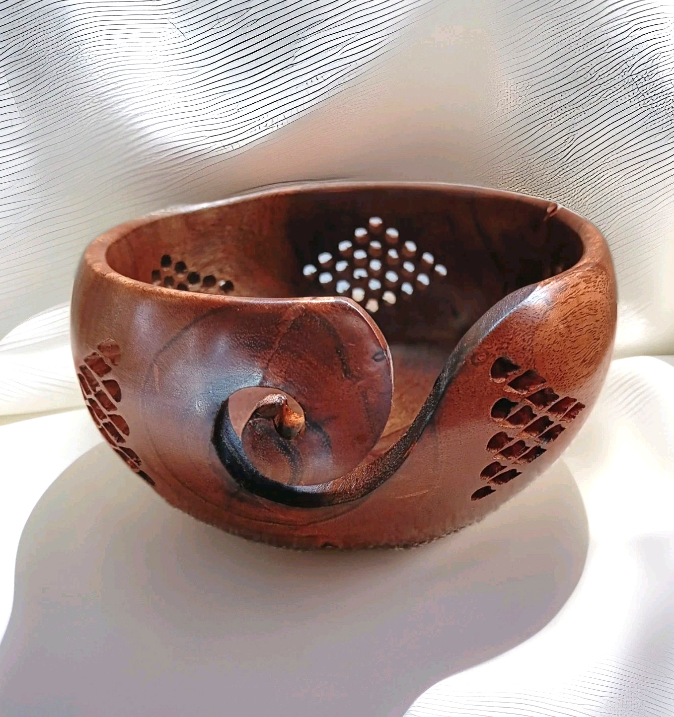 Wooden Yarn Bowl Hand Made Rosewood Wood For Knitting & Crochet Yarn Holder