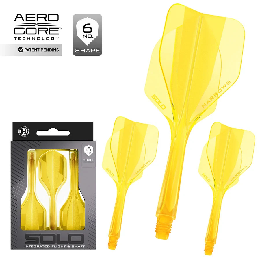 YELLOW INTERMEDIATE  HARROWS SOLO  NO6  1 PIECE MOLDED SHAFT & FLIGHT SYSTEM