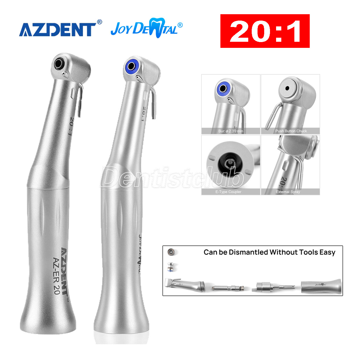 AZDENT Dental 20:1 Implant Contra Angle Low Speed Handpiece Push Button