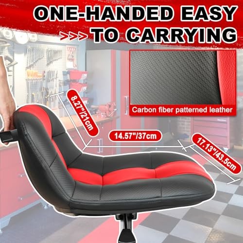 Rolling Stool with Wheels, Adjustable Height Pneumatic Garage Work Mechanic Red