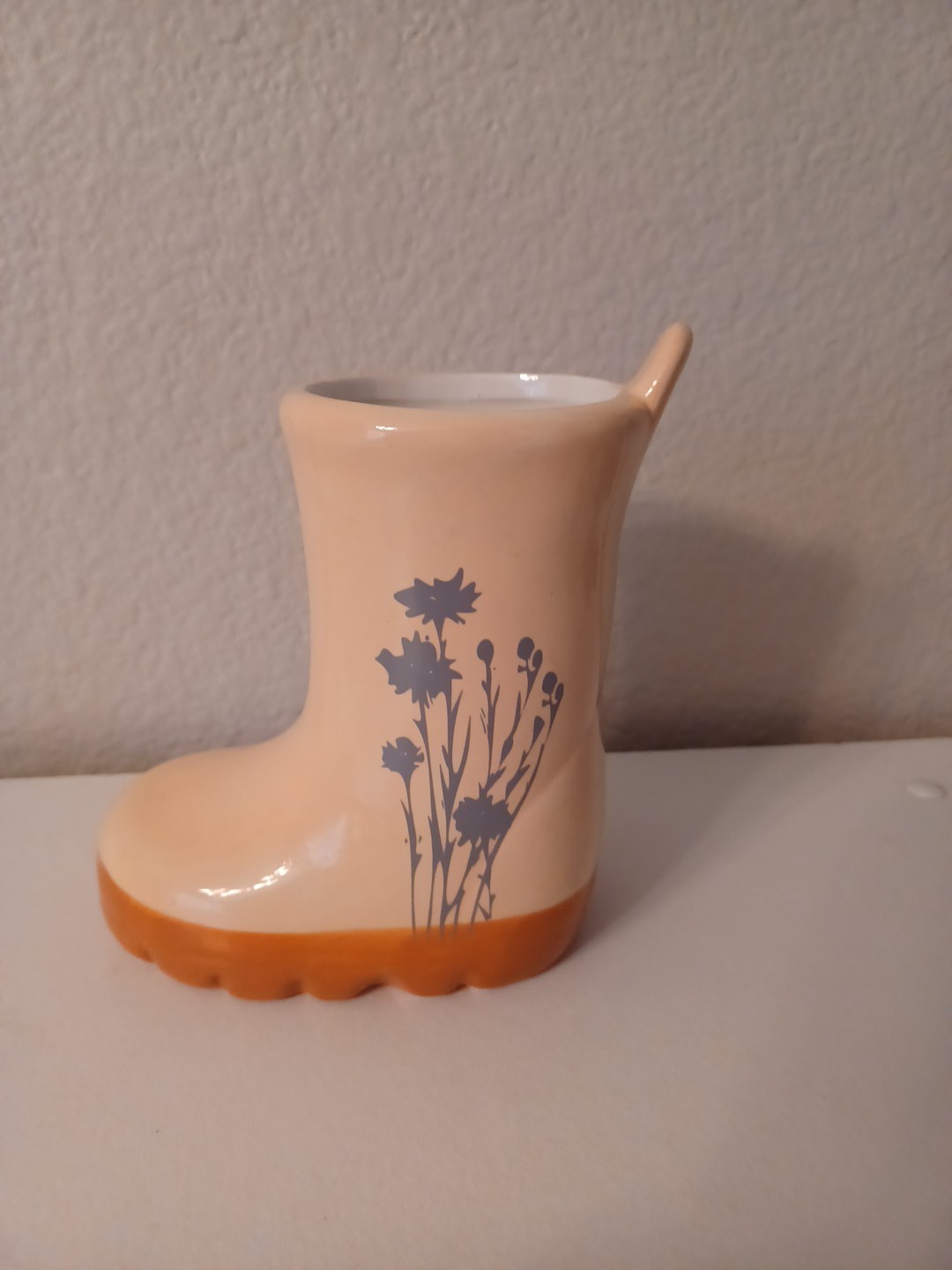 Rain Boot Planter Hand Painted Glazed, Gardener Bud Vase Peach