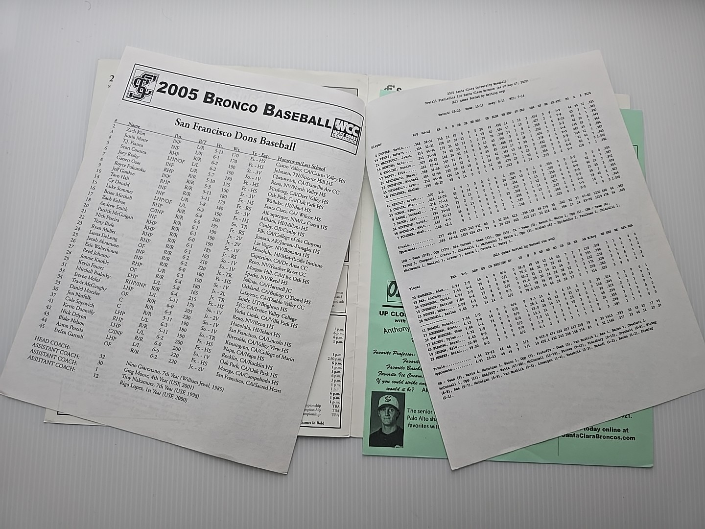 Santa Clara University Broncos Baseball 2003 + 2005 Programs with Autographs SCU