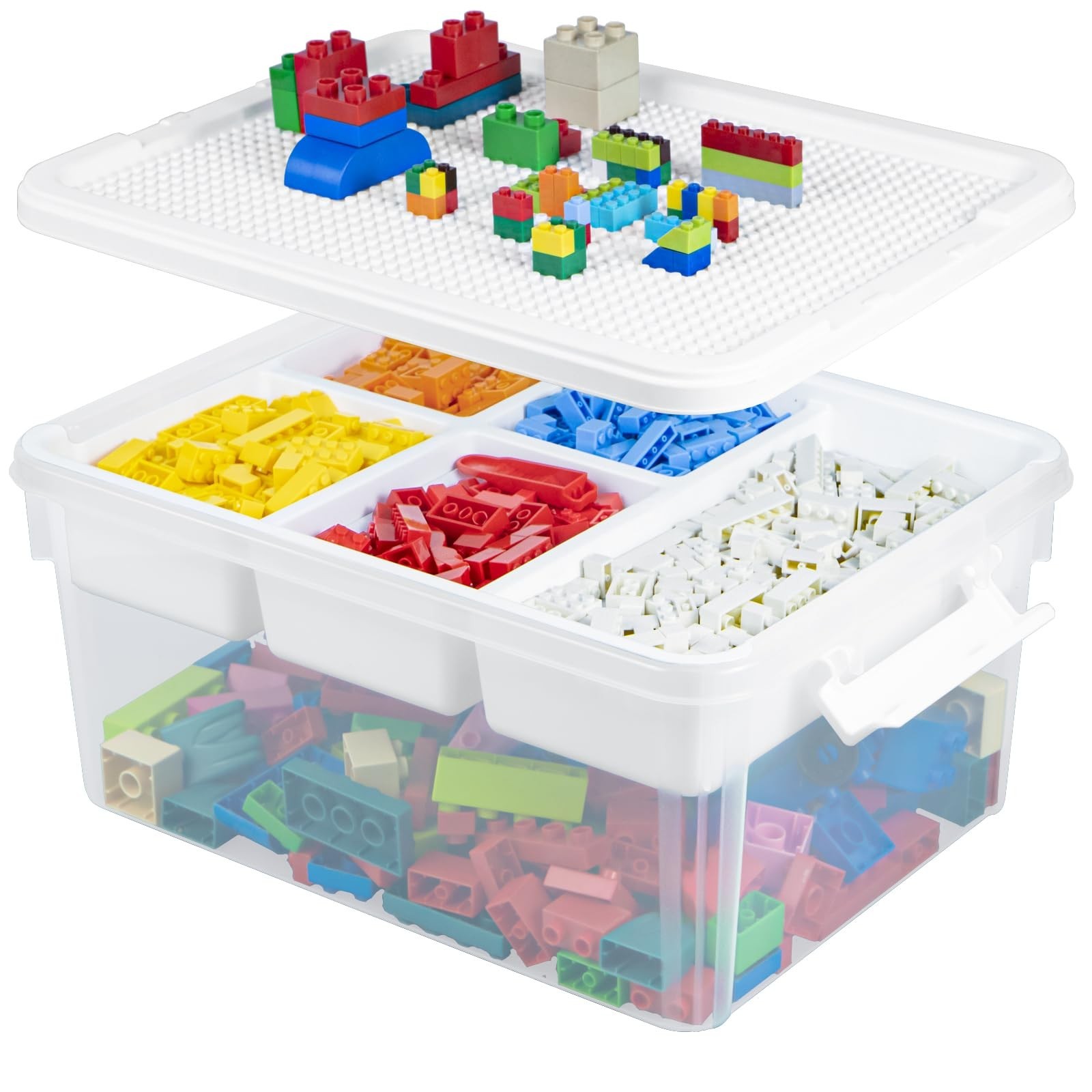 Creahaus 16L Organizers and lego storage Box with Removable Tray and lego bui...