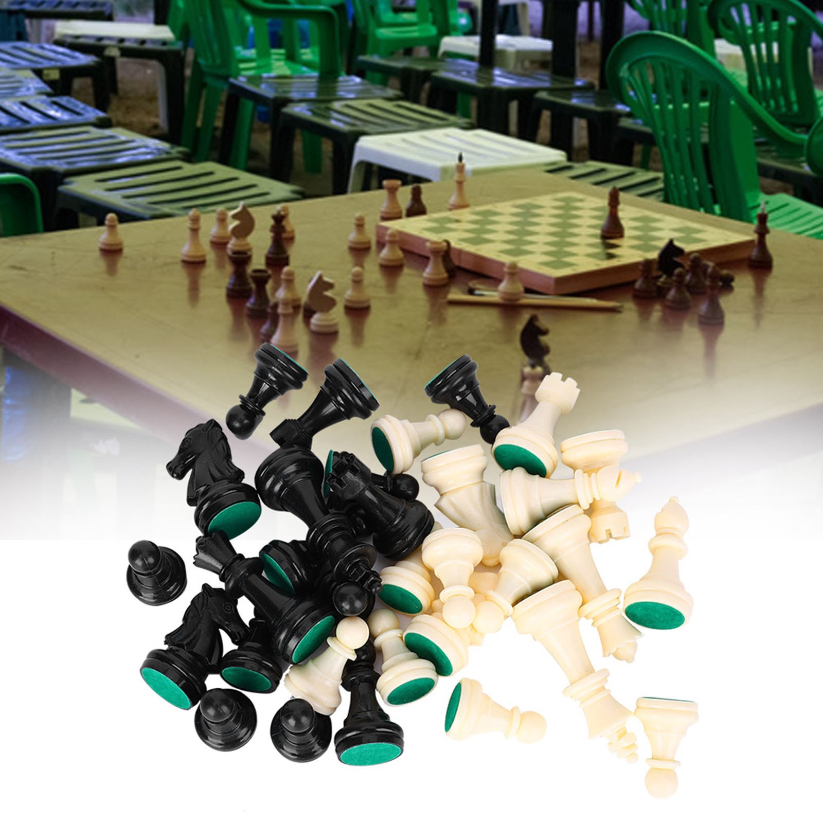 Plastic Chessmen Set International Chess Game Complete Chessmen Set Black&&White