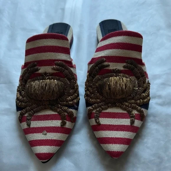 Sanayi 313 Red & Gold Striped Women’s Mules w/ Crab  Size 37 EU – Designer