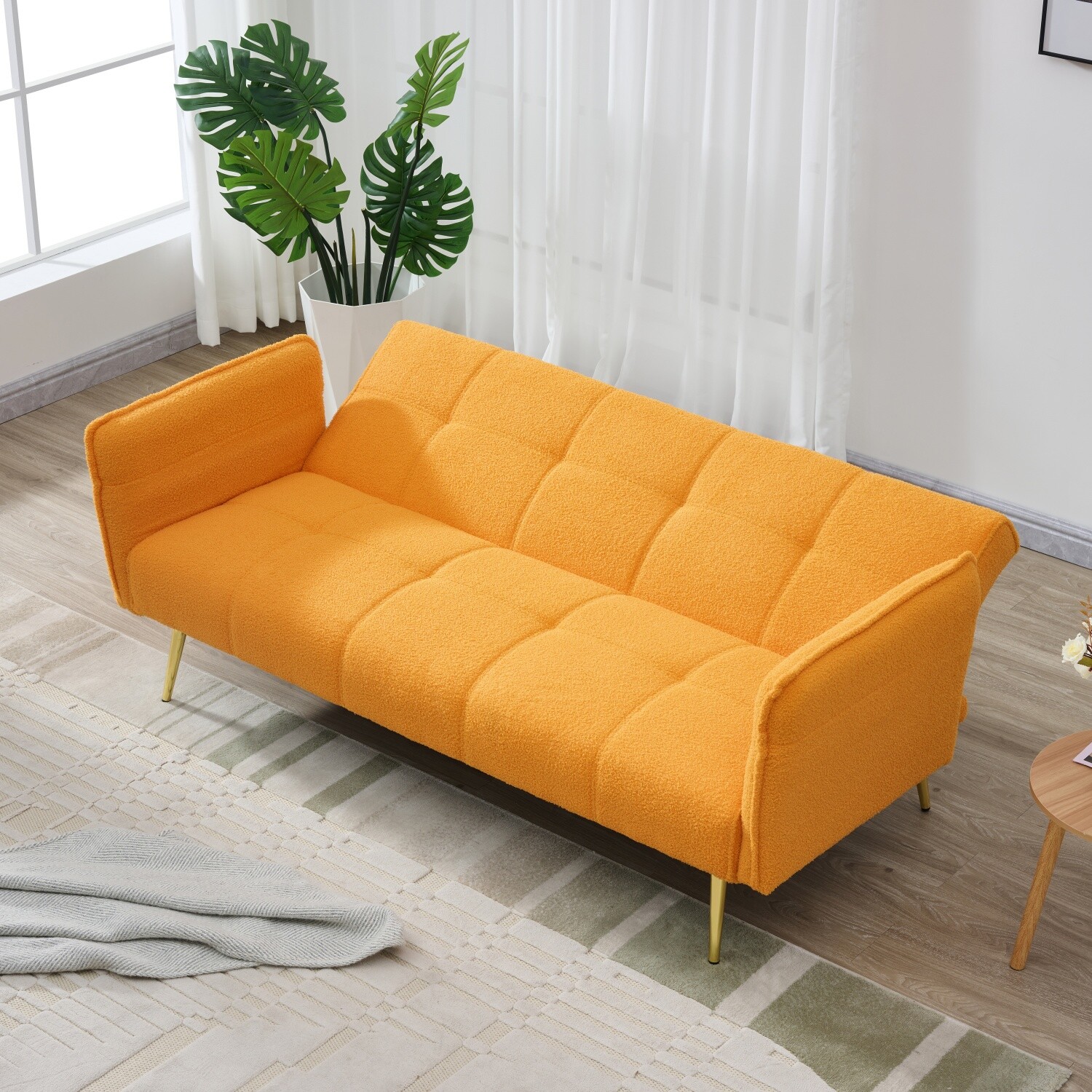Convertible Sleeper Sofa Bed Futon Sofa Bed Folding Recliner Sofa Yellow/Orange