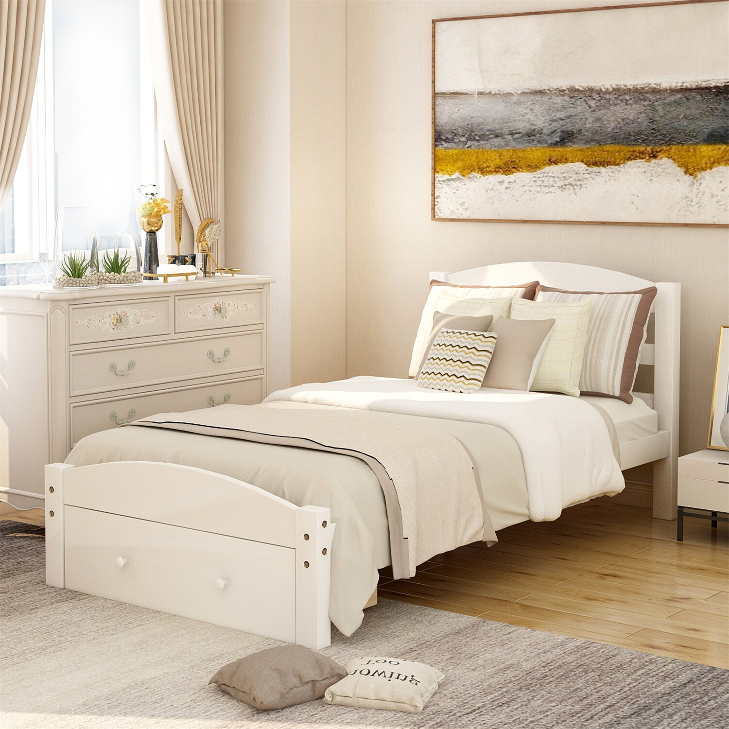 Twin Size Bed Frame Wood Platform Bed w/ Drawers White/Gray/Walnut/Espresso