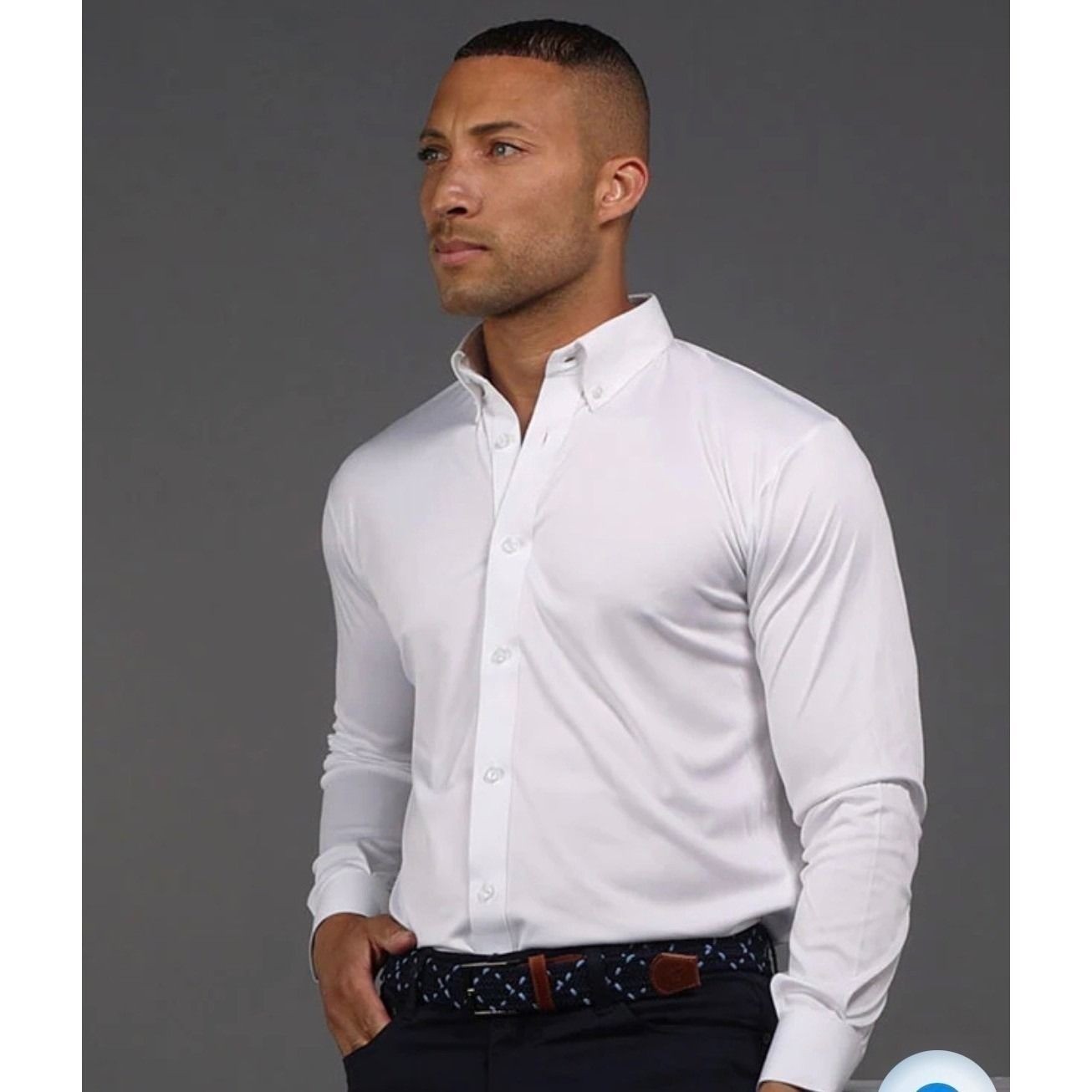 Collars & Co Men Large Quattro Flex Dress Oxford Shirt White Long Sleeve Button