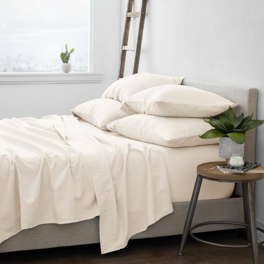 6-Piece Ivory Solid Microfiber King Sheet Set Free Shipping New