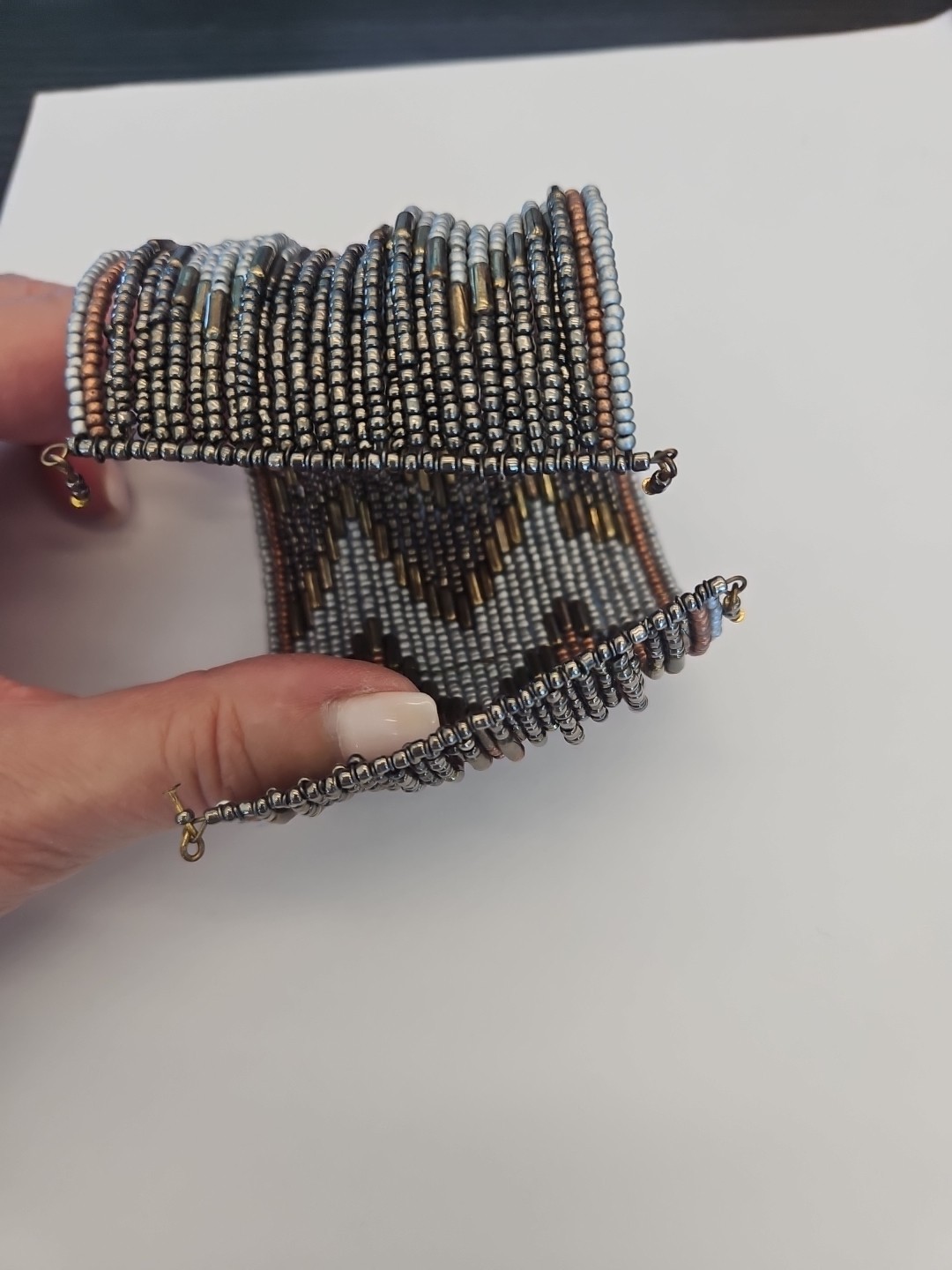 Woven Wire Bead Cuff Bracelet Earthtone Colors