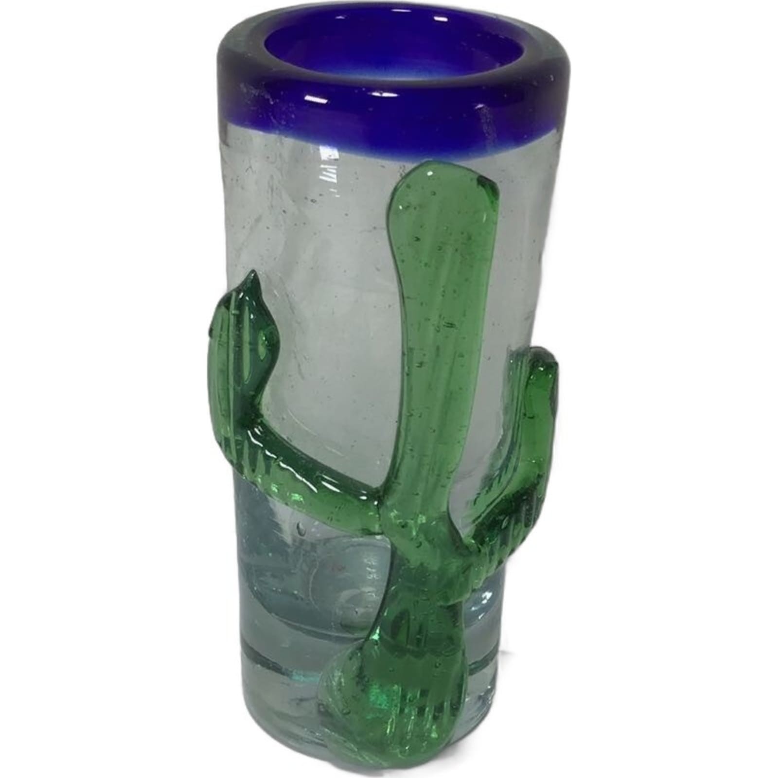 Mexican Hand Blown Shot Glasses Cactus Solid Color Modern Clear & Green Straight