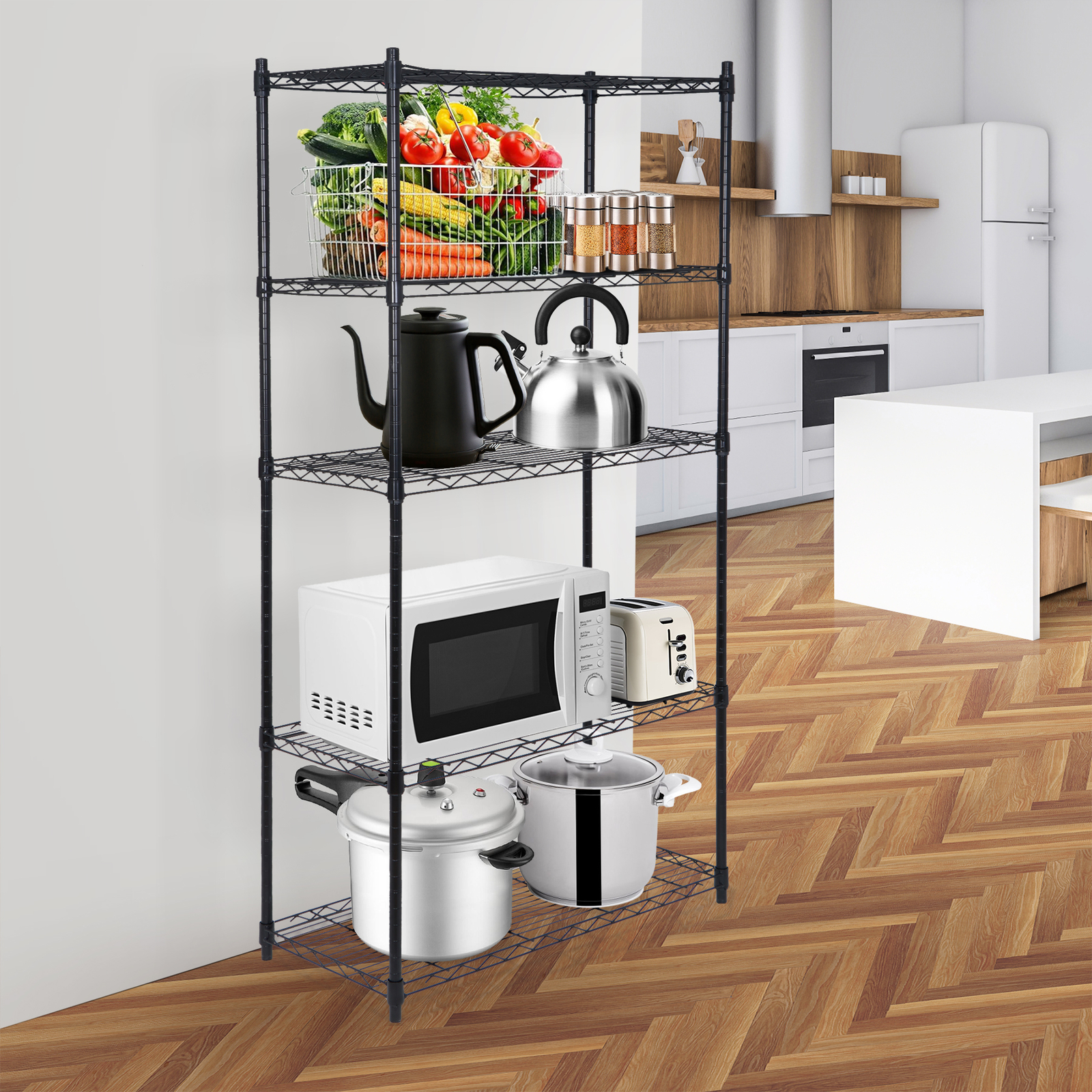 5 Tiers Wire Shelving Unit Rack Large Space Adjustable Storage Shelves Kitchen