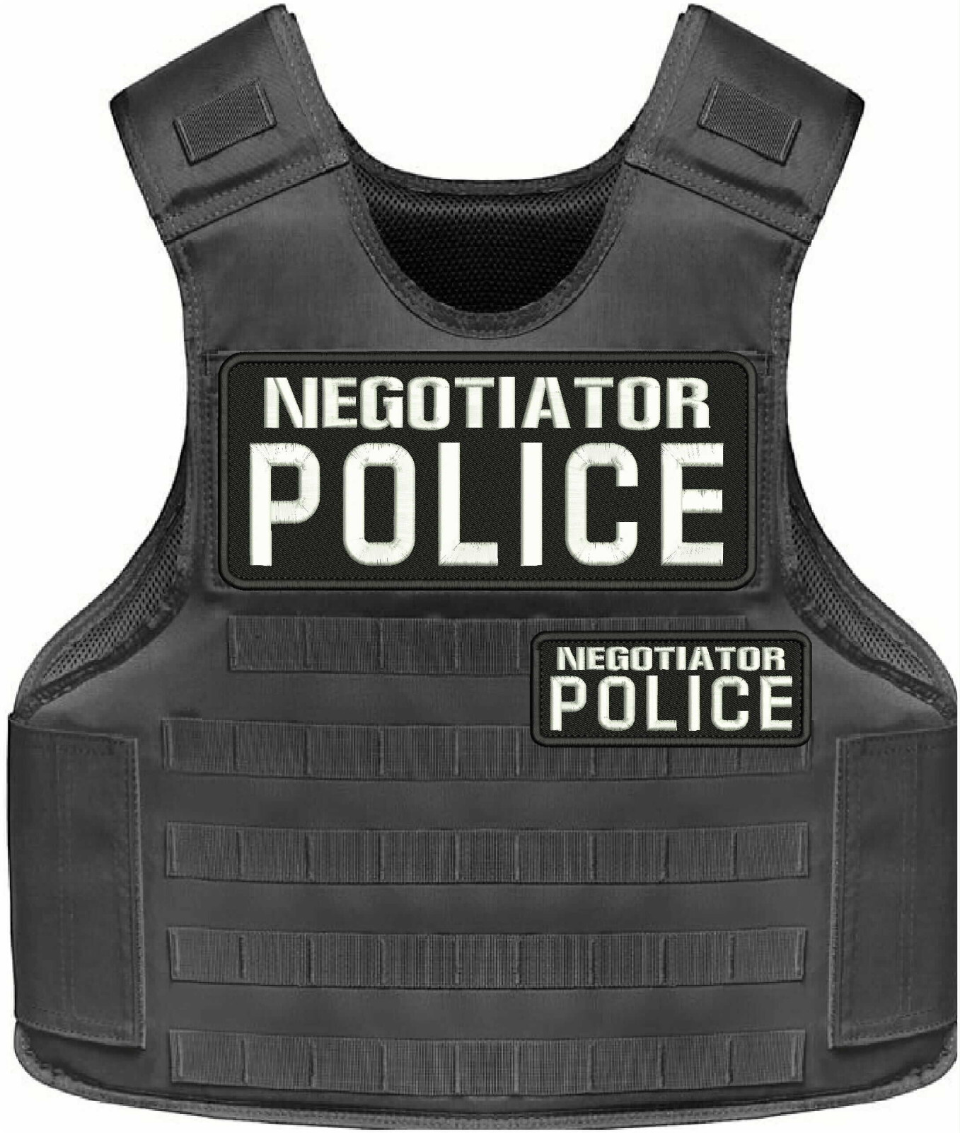 NEGOTIATOR POLICE 2EMBROIDERY PATCHE 4X10 AND 2X5 HOOK ON BACK WHITE ON BLACK