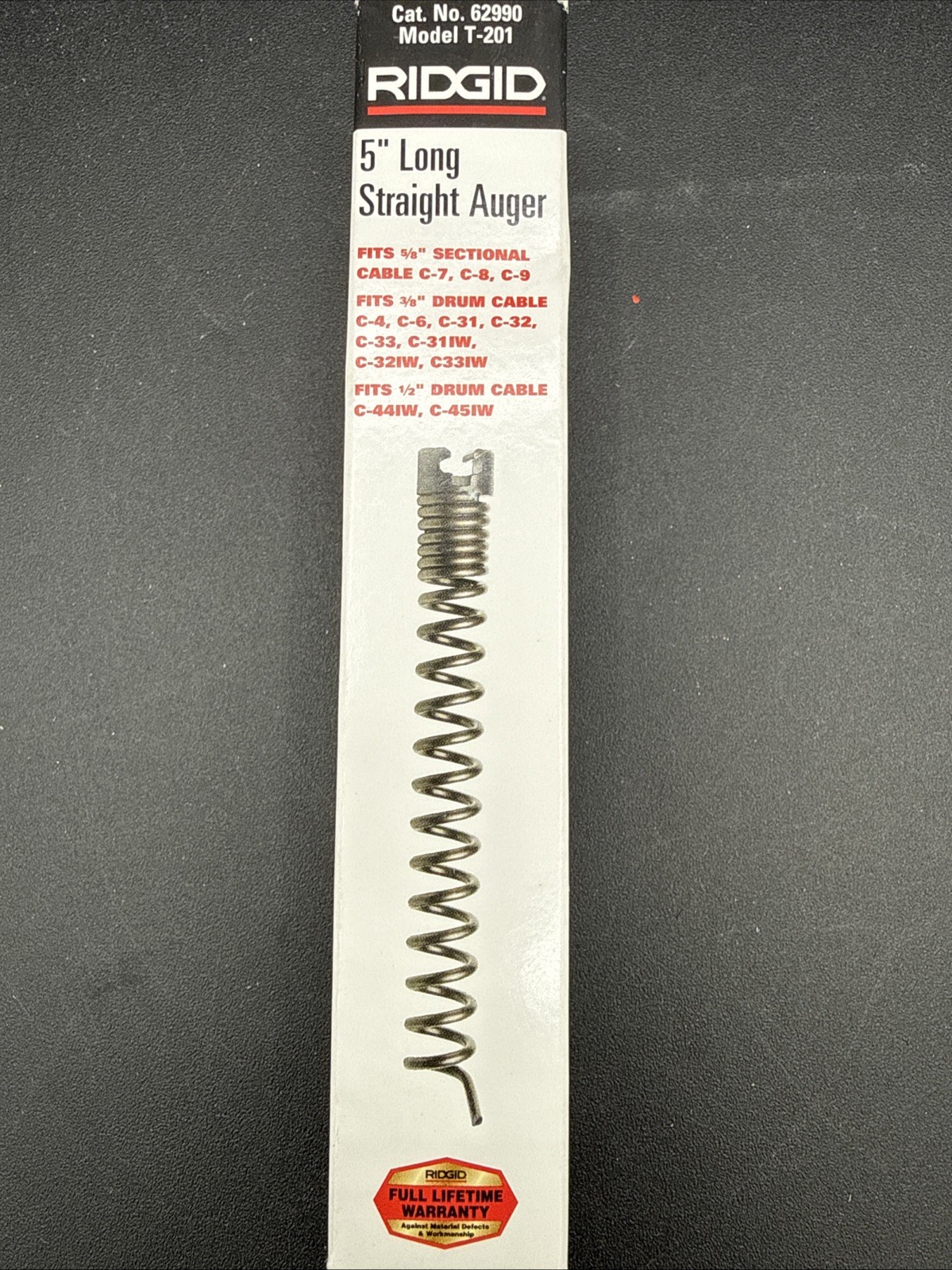 QTY 1 Ridgid 62990 T-201 5/8 Drum/Sectional Cable Straight Auger  5" NEW