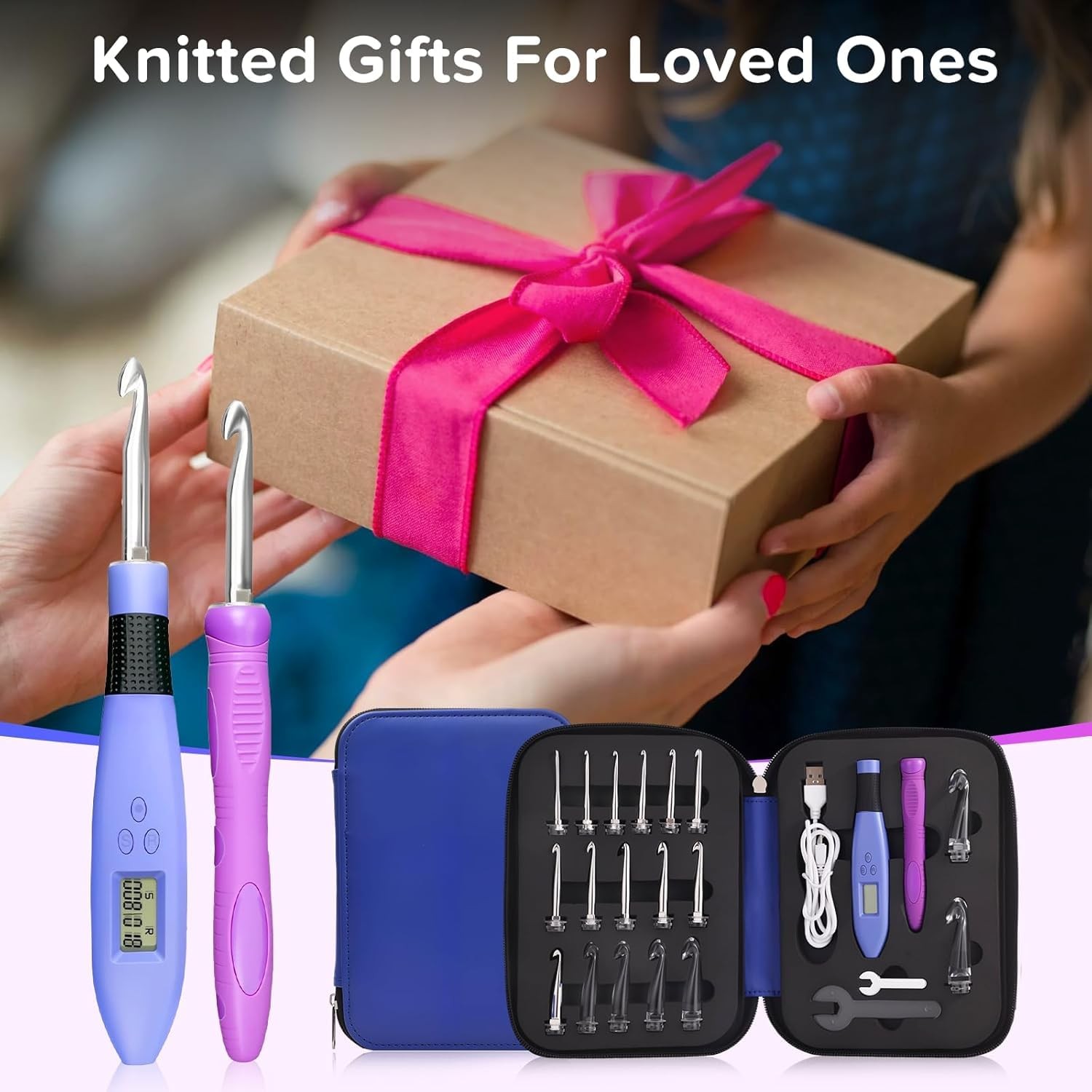 18 Size Counting Crochet Hook for Beginners, Lighted Led Digital Row Stitch C...