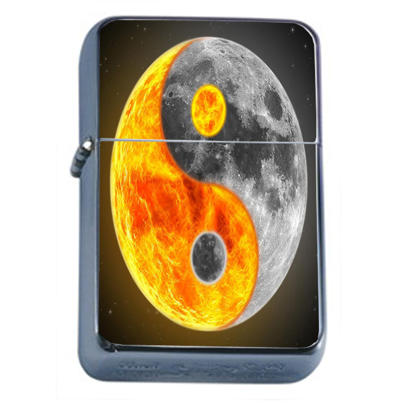 Windproof Refillable Flip Top Oil Lighter Yin Yang D12 Taoism