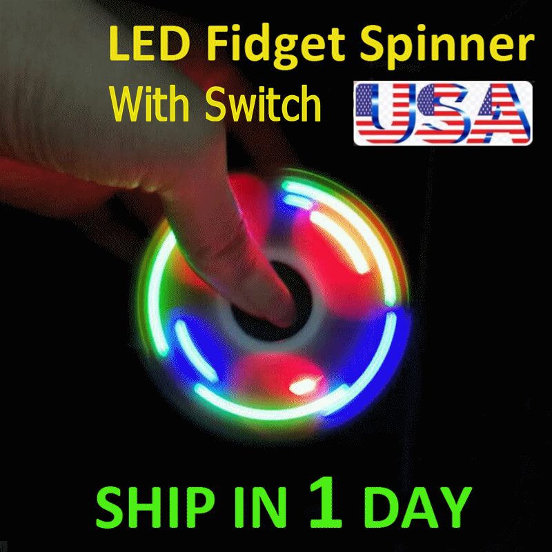 UPGRADE VERSION SWITCH CONTROL 3 MODE LED HAND SPINNER EDC TOY  BLACK