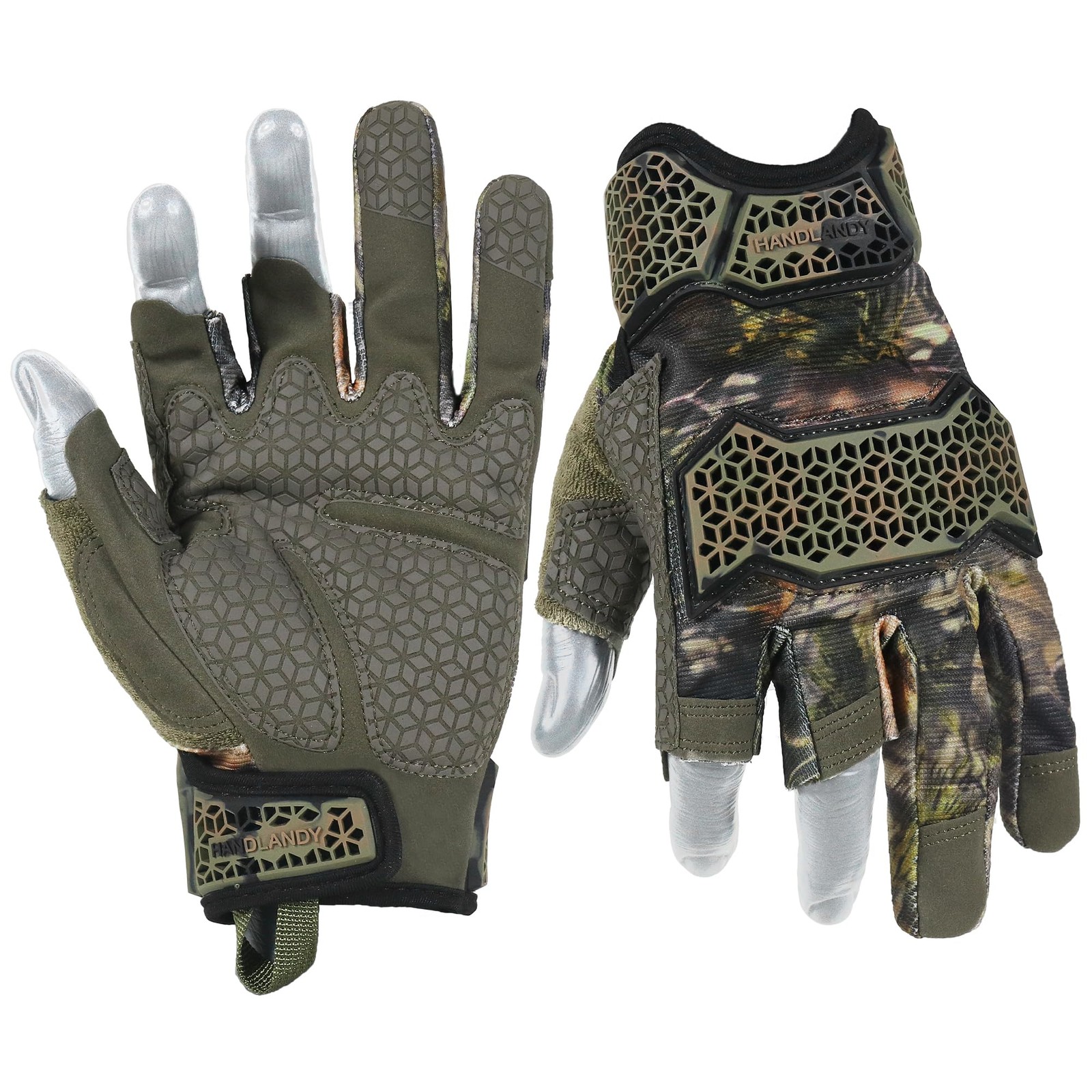 HANDLANDY Fingerless Framer Work Gloves for Large (Pack of 1), Forest Camo