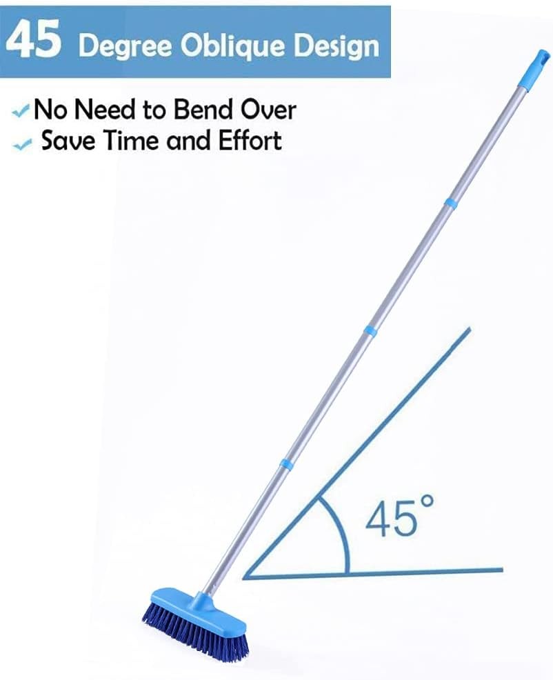 Deck Brush with Long Handle - Floor Scrub Brushes for Cleaning Shower, Blue