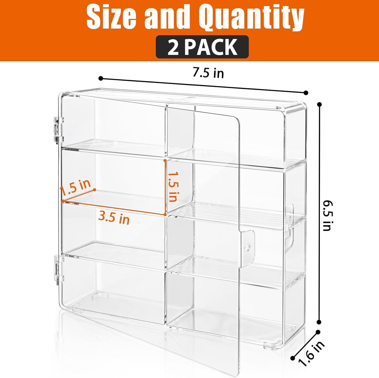 2Pack 1/64 Diecast 8 Car Display Case With Locking Latch Stackable Organizer Box