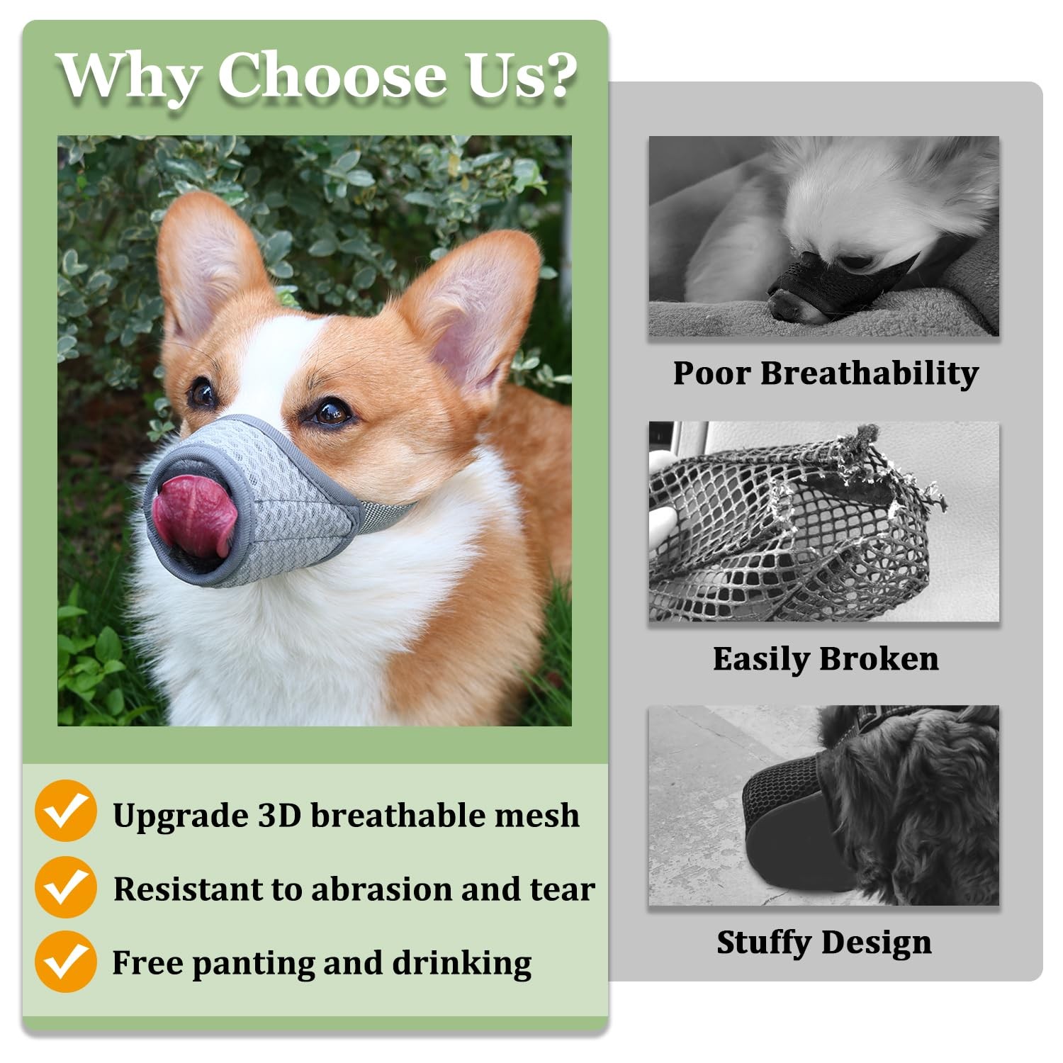 Mayerzon Dog Muzzle, Puppy Soft Mesh Muzzle for Small M-(Snout 7¼”-8”), Grey